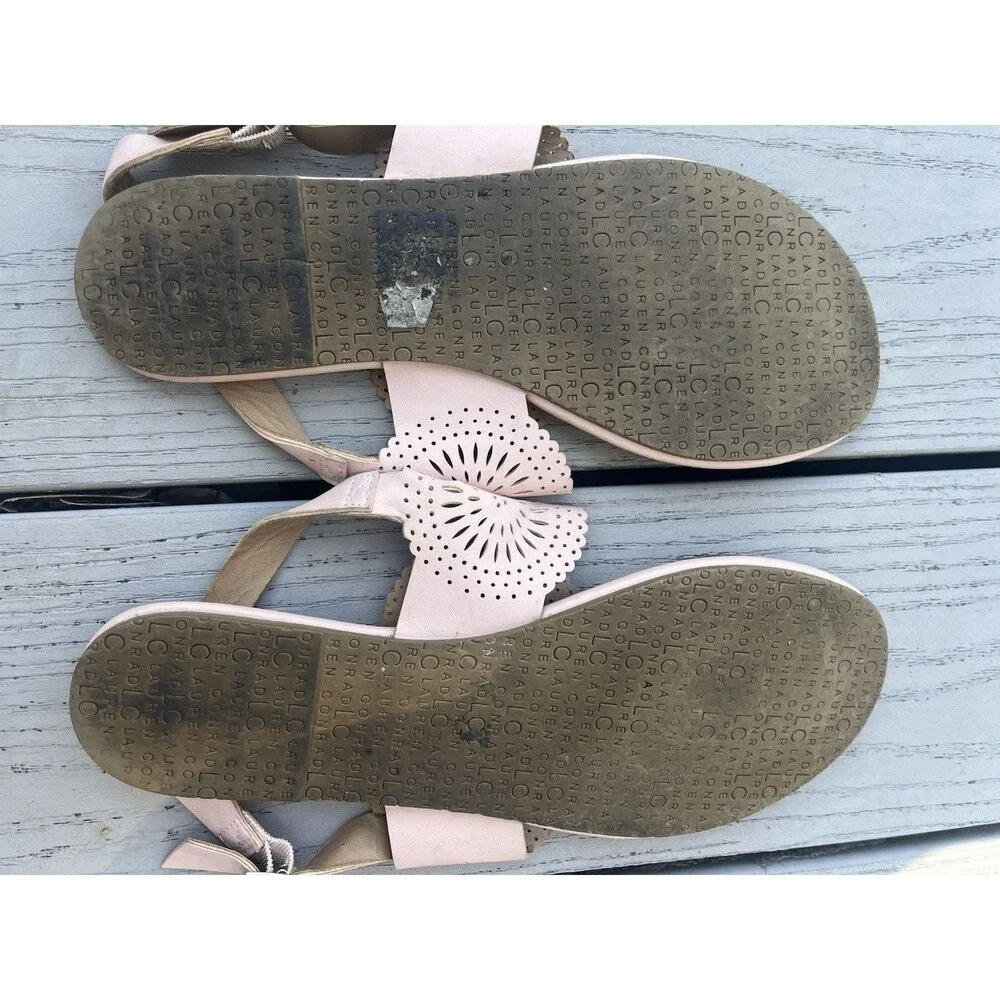 LC Lauren Conrad Pink Cut-Out Thong Flat Ankle Strap Buckle Sandals